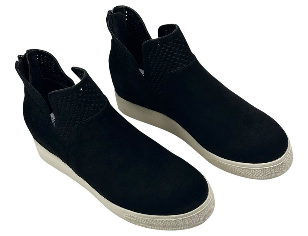 Steve Madden Winni Black Suede Mini Wedge Platform Sneaker Bootie Womens 7M New